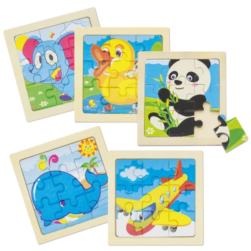 SET DE 5 PUZZLES EN MADERA NATURAL