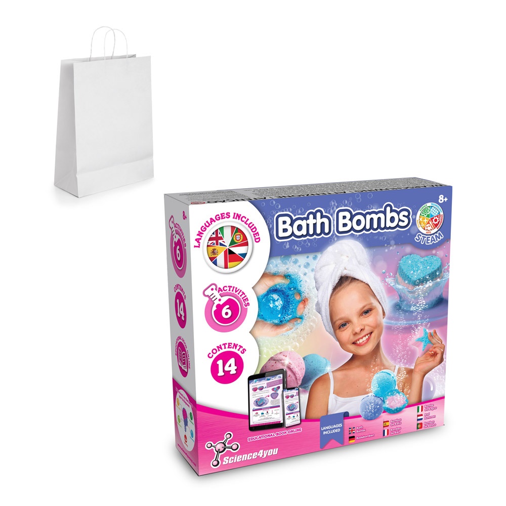 Bath Bombs Kit II. Juguete educativo suministrado con una bolsa de regalo de papel kraft (90 g/m²), fabricado con material certificado FSC™ y otros materiales controlados