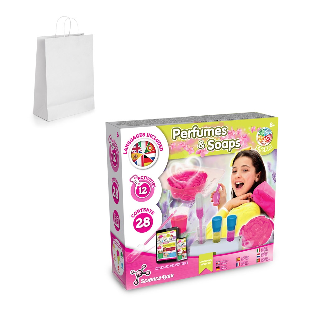 Perfume & Soap Factory Kit II. Juego educativo suministrado con una bolsa de regalo de papel kraft (90 g/m²), fabricado con material certificado FSC™ y otros materiales controlados