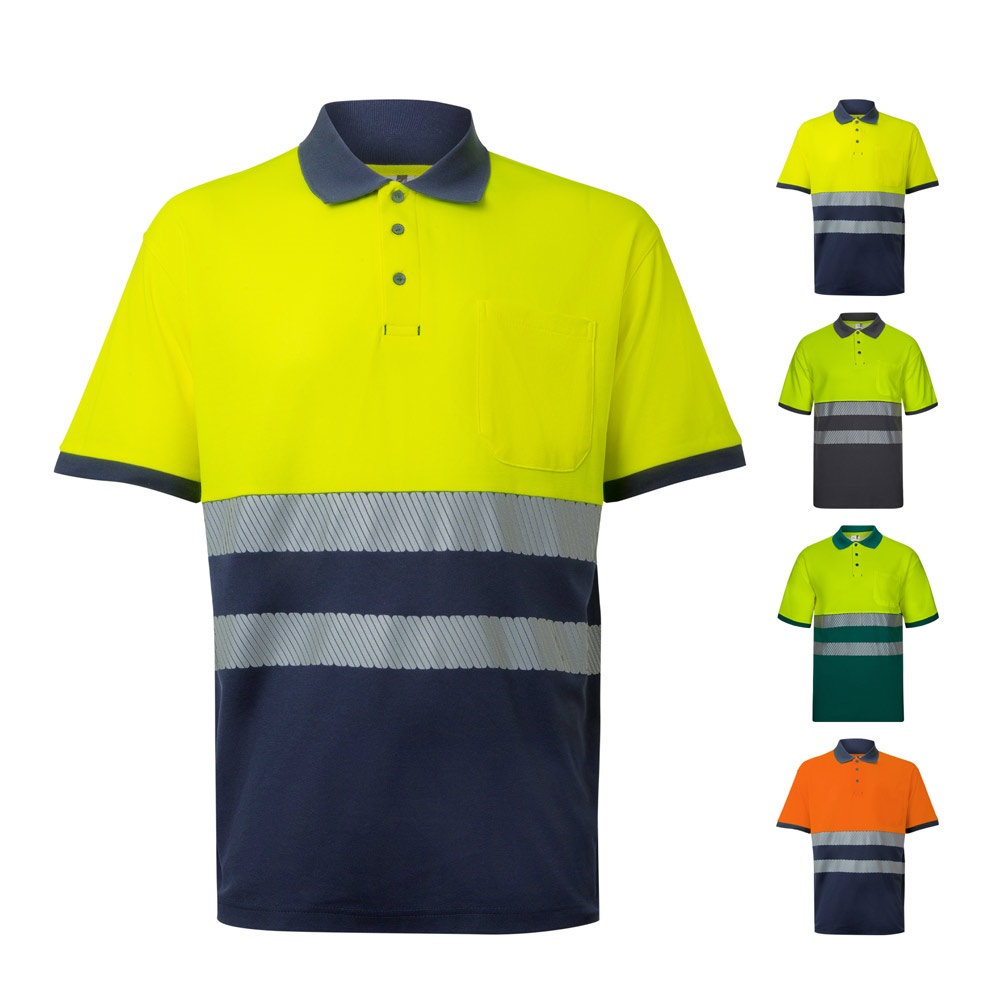 VL ACHELOUS. Polo de piqué bicolor (150g/m²) con manga corta, en algodón (55%) y poliéster (45%)