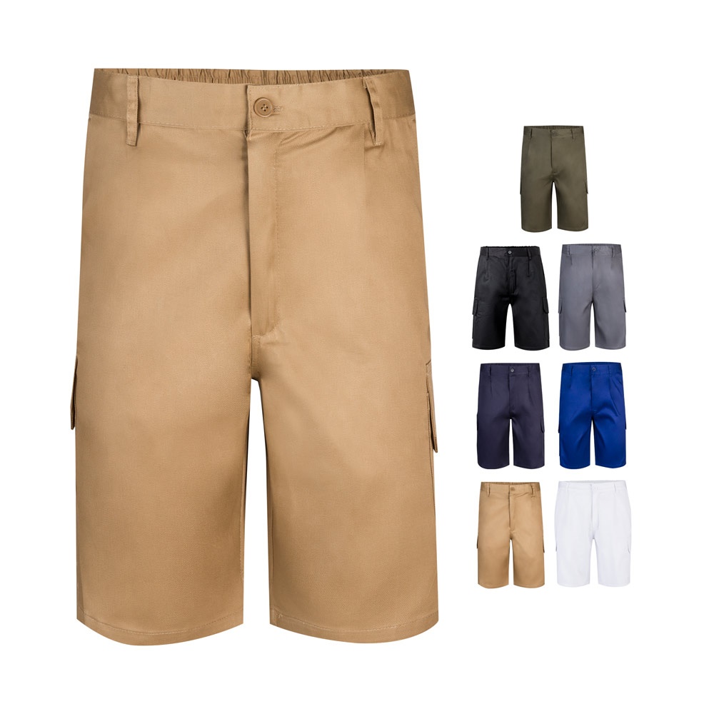 VL CHIONE. Bermudas en sarga multibolsillos (200g/m²), en algodón (35%) y poliéster (65%)