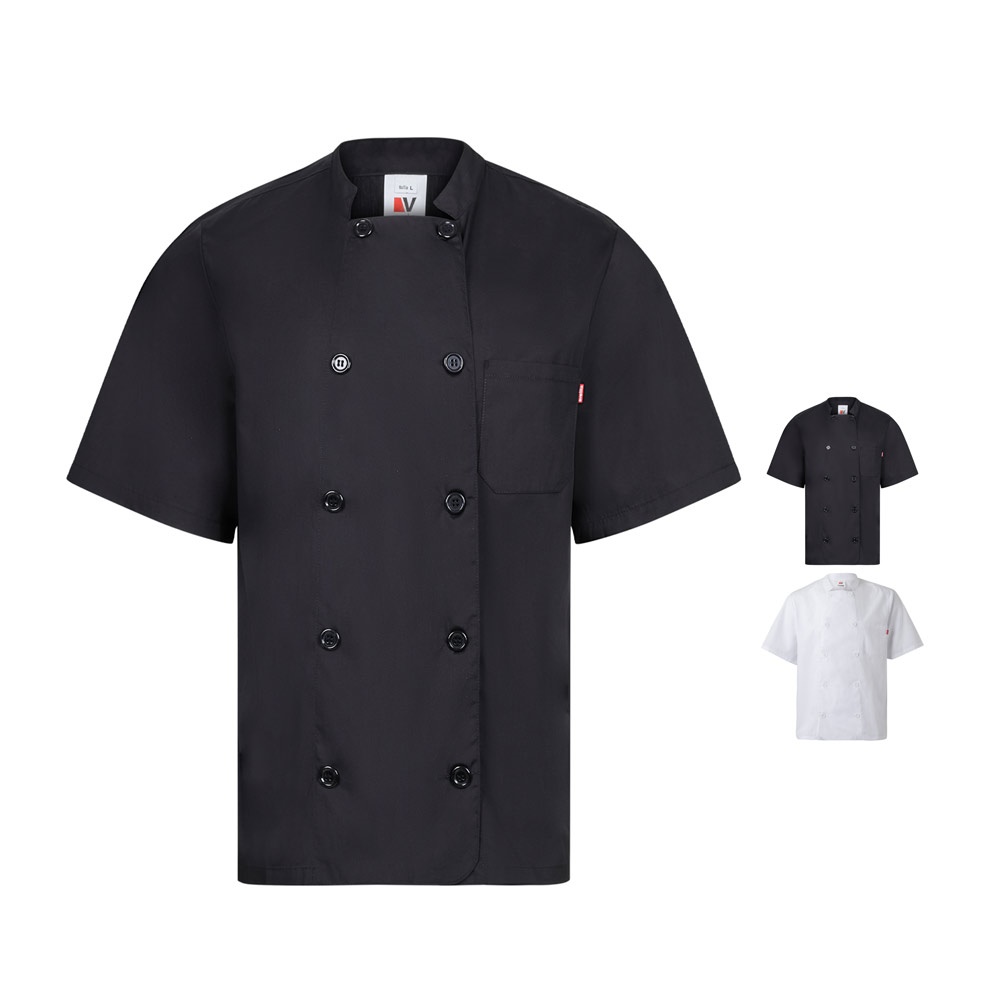 VL DURGA. Chaqueta de cocina de manga corta en popelina (110 g/m²) de algodón (35%) y poliéster (65%)