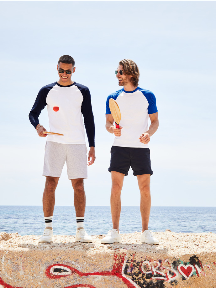Baseball T White Bdy/Royal Blue Slv 2XL