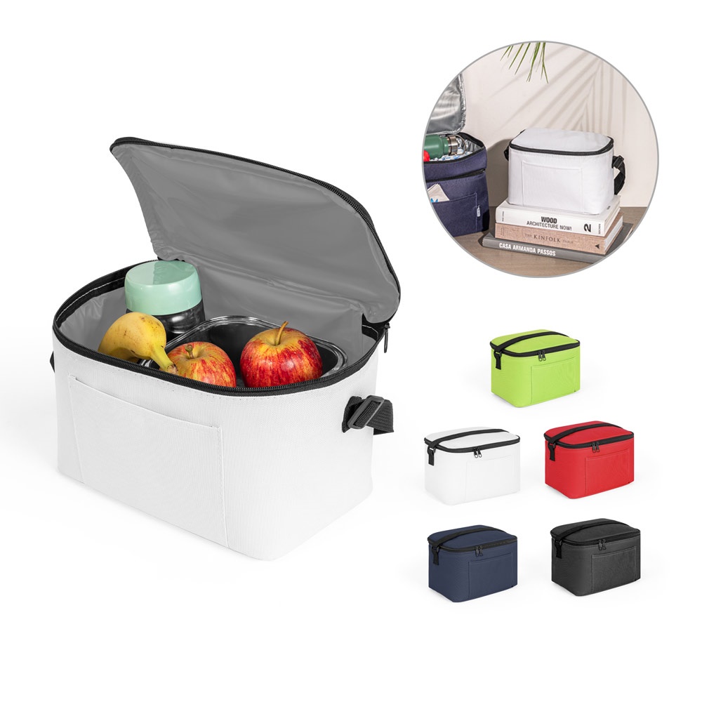 CANCUN. Bolsa térmica de poliéster reciclado 600D con correa de cincha ajustable