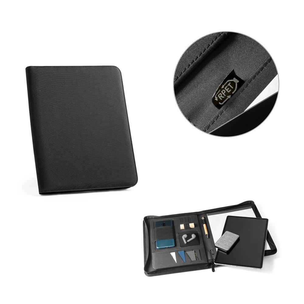 EMERGE FOLDER. Carpeta tamaño A4 hecha en poliéster reciclado (100% rPET) 300D con cremallera