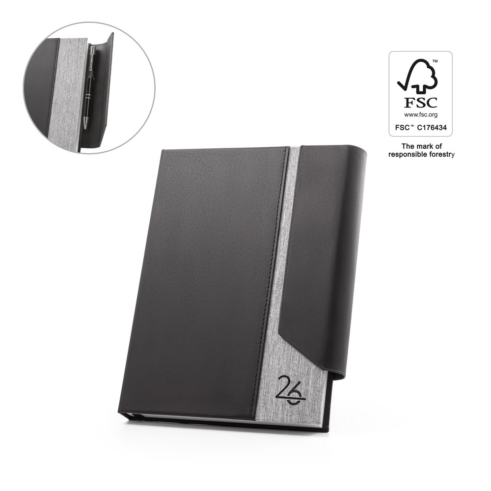 AUSTEN A5. Agenda A5 en PU (58% reciclado) y poliéster reciclado (100% rPET) 300D