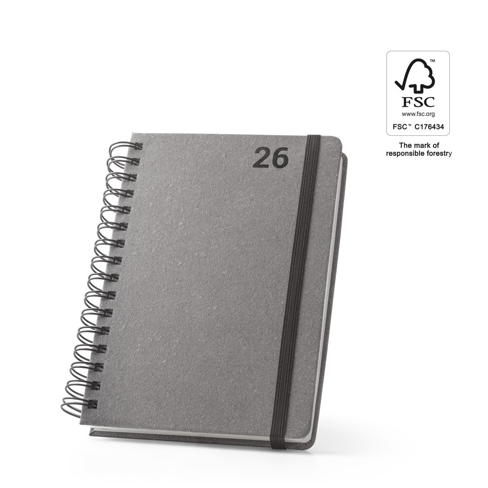 SIMMEL A5. Agenda A5, con anillas, de cuero (58% reciclado)