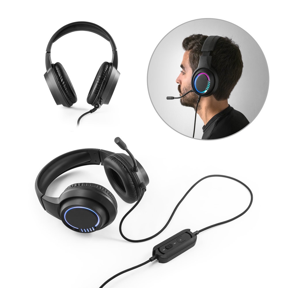 Thorne Headset RGB. Auriculares ABS con cable de 2m, micrófono y luces LED RGB