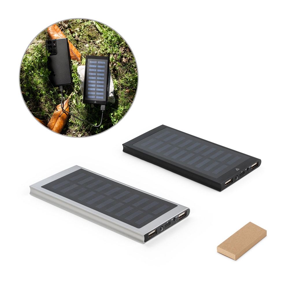CLERK. Power bank 8'000 mAh con panel solar en aluminio 100% reciclado