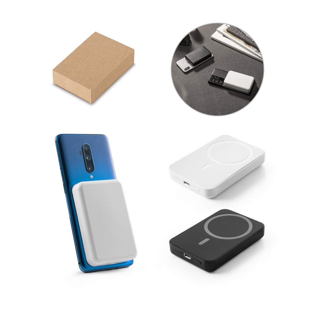 AMPERE 5. Power bank magnético de 5'000 mAh con cargador inalámbrico superrápido de 15W en ABS reciclado (100% rABS)