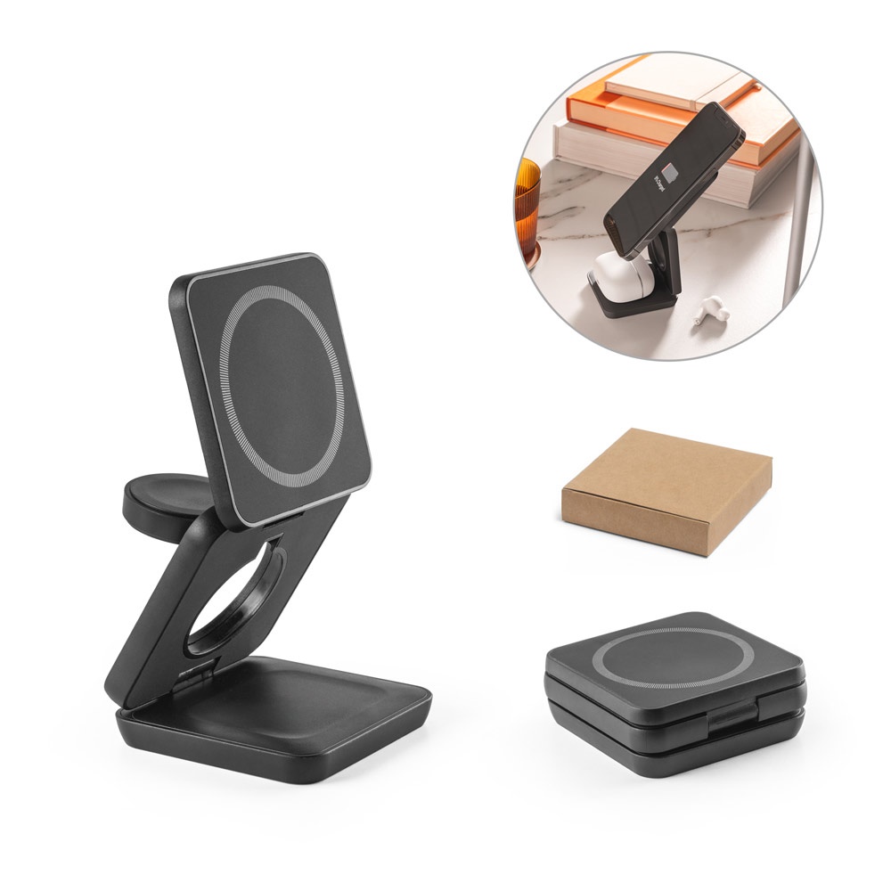 BROGLIE. Cargador inalámbrico magnético 3 en 1 de 15 W ultrarrápido en ABS reciclado (100% rABS)