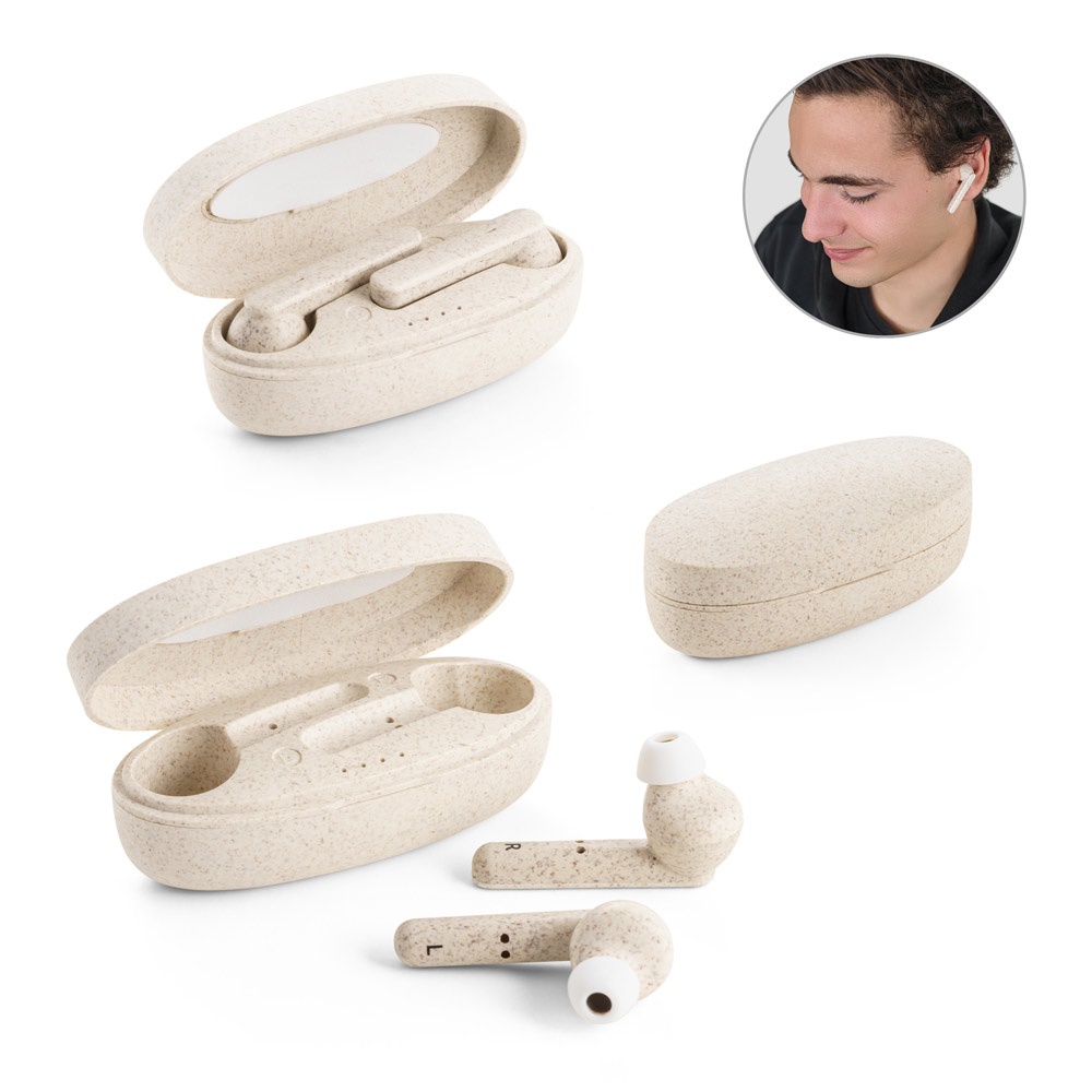 FOURIER. Auriculares inalámbricos con batería de 3 horas de duración en fibra de paja de trigo y PP