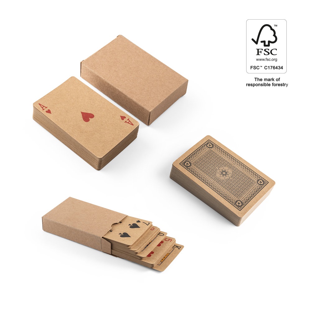 FISCHER. Baraja de 54 cartas clásicas en papel kraft, con material certificado FSC™ y otros materiales controlados