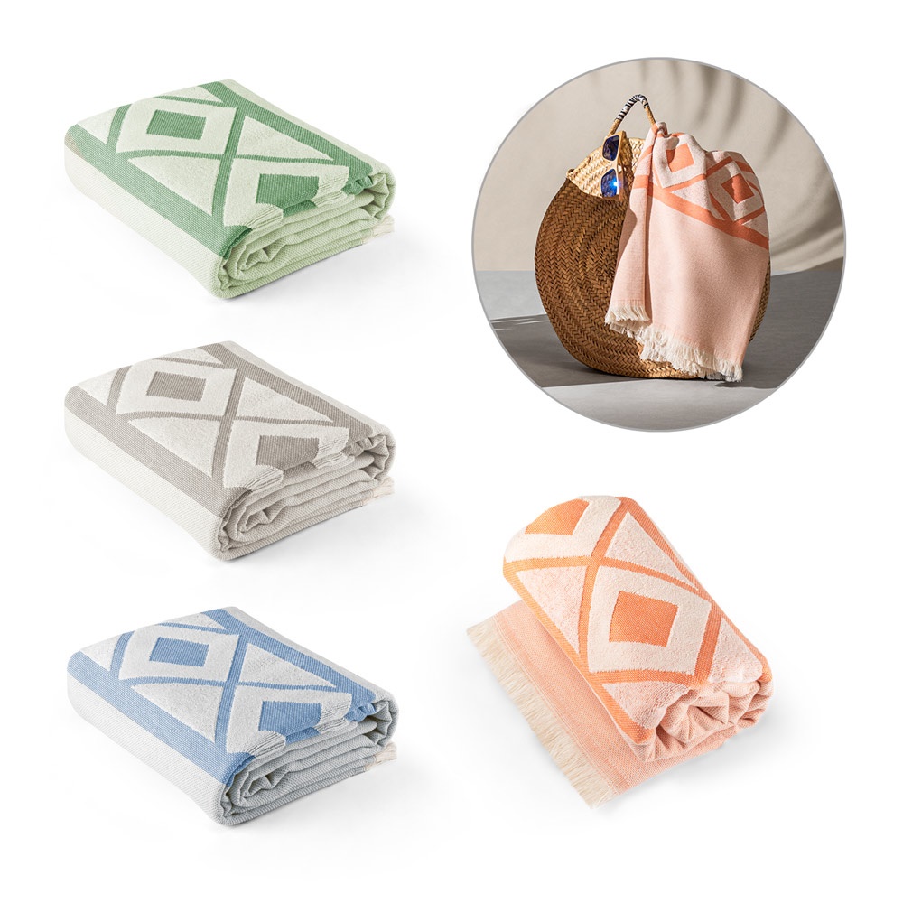 MALEK. Toalla de baño y multifuncional (350g/m²) fabricada en algodón ligero y resistente (85%) y algodón reciclado (15%)