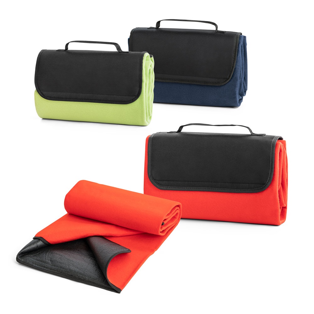 RILEY. Manta polar con asa de transporte y solapa (180 g/m²)