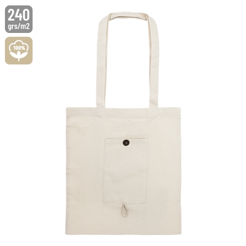 BOLSA DE ALGODON PLEGABLE CON BOLSILLO