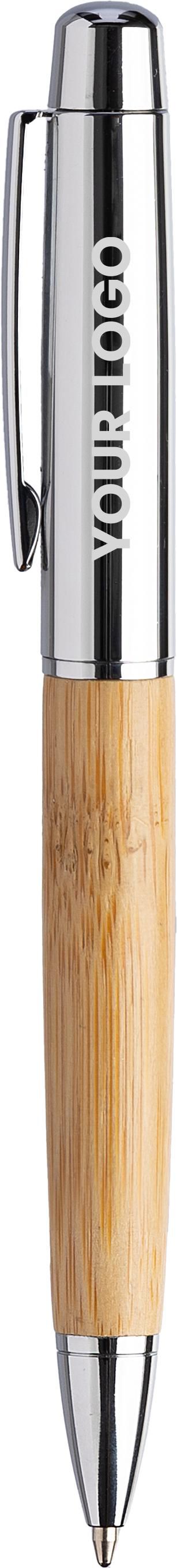 Bolígrafo giratorio de acero inox. y bambú Anke