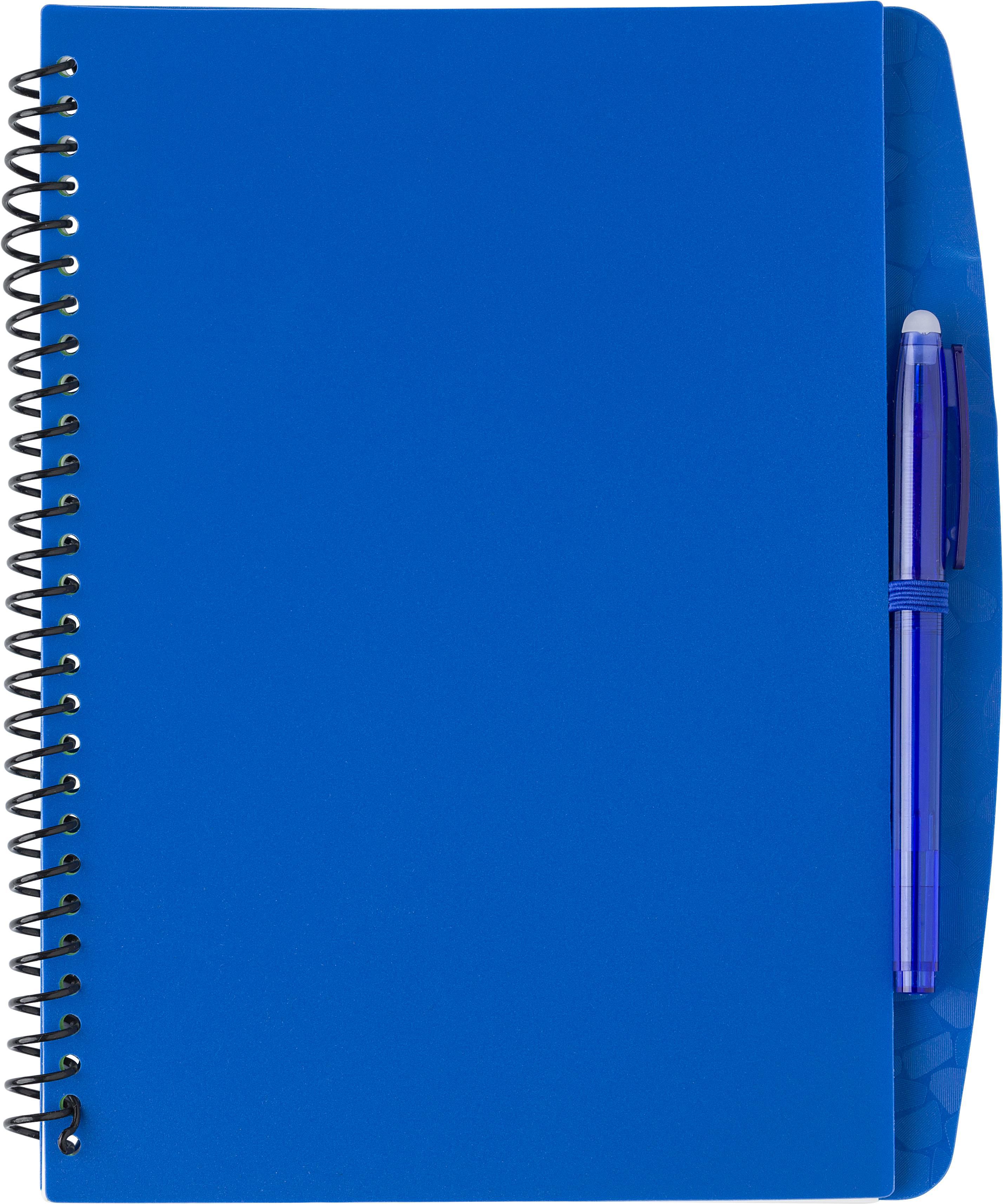 Libreta de PP, papel celular y bolígrafo. Aaron